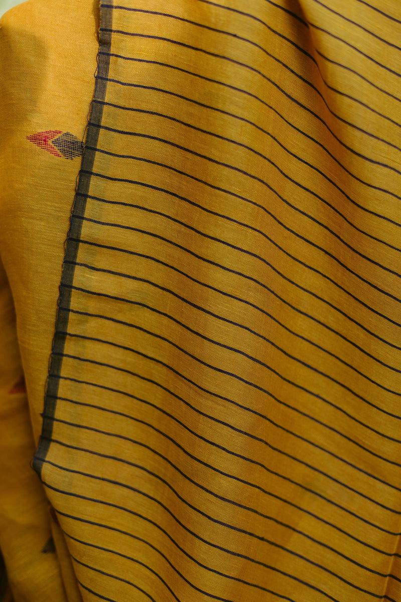 Bright Yellow - Handloom Linen Jamdani Saree