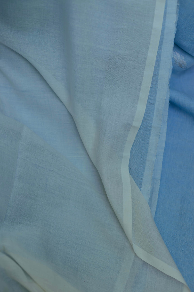 Baby Blue & Silver - Handloom Linen Jamdani Saree