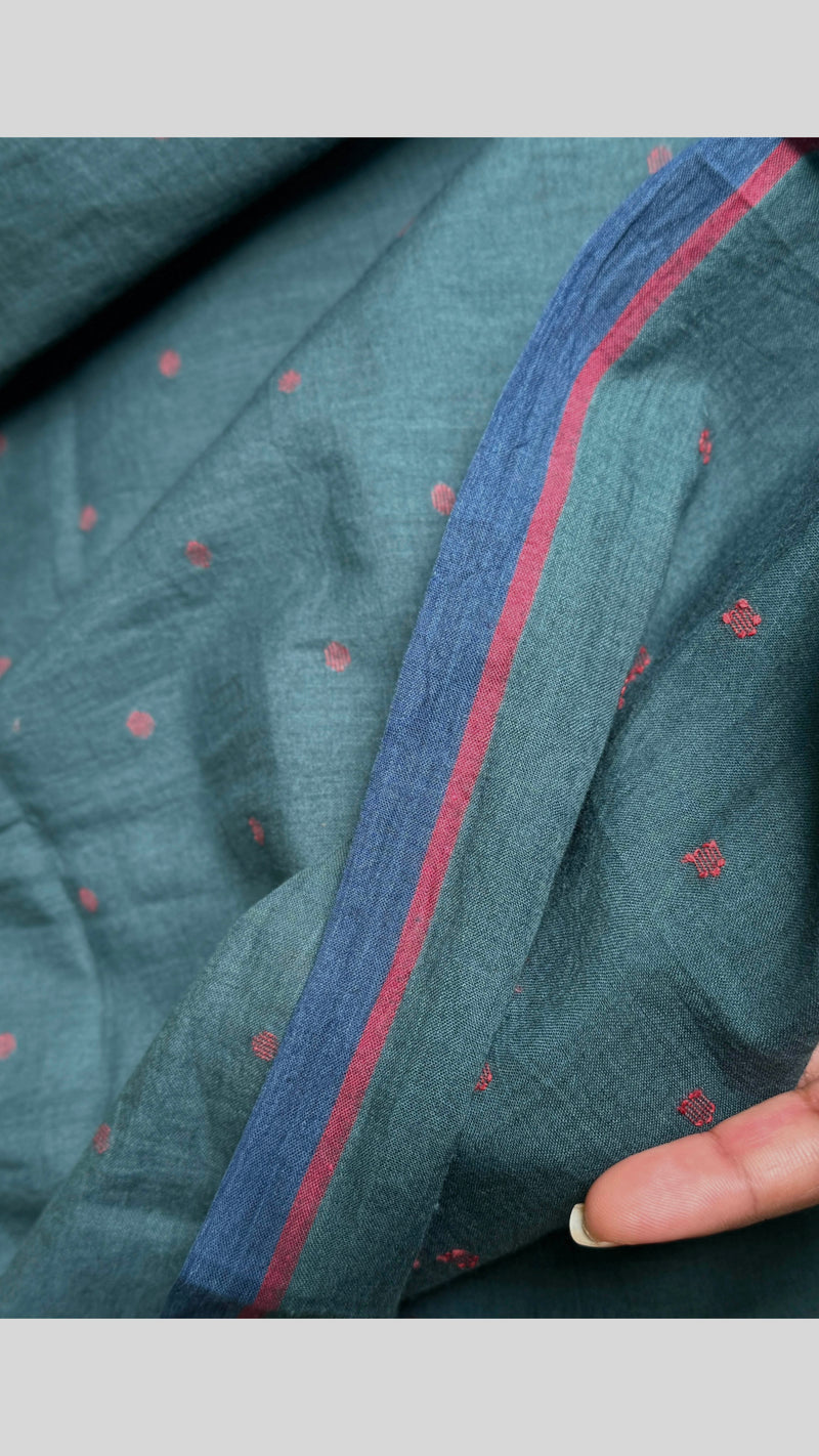 Green & Red Dots - Handloom Cotton Jamdani Saree