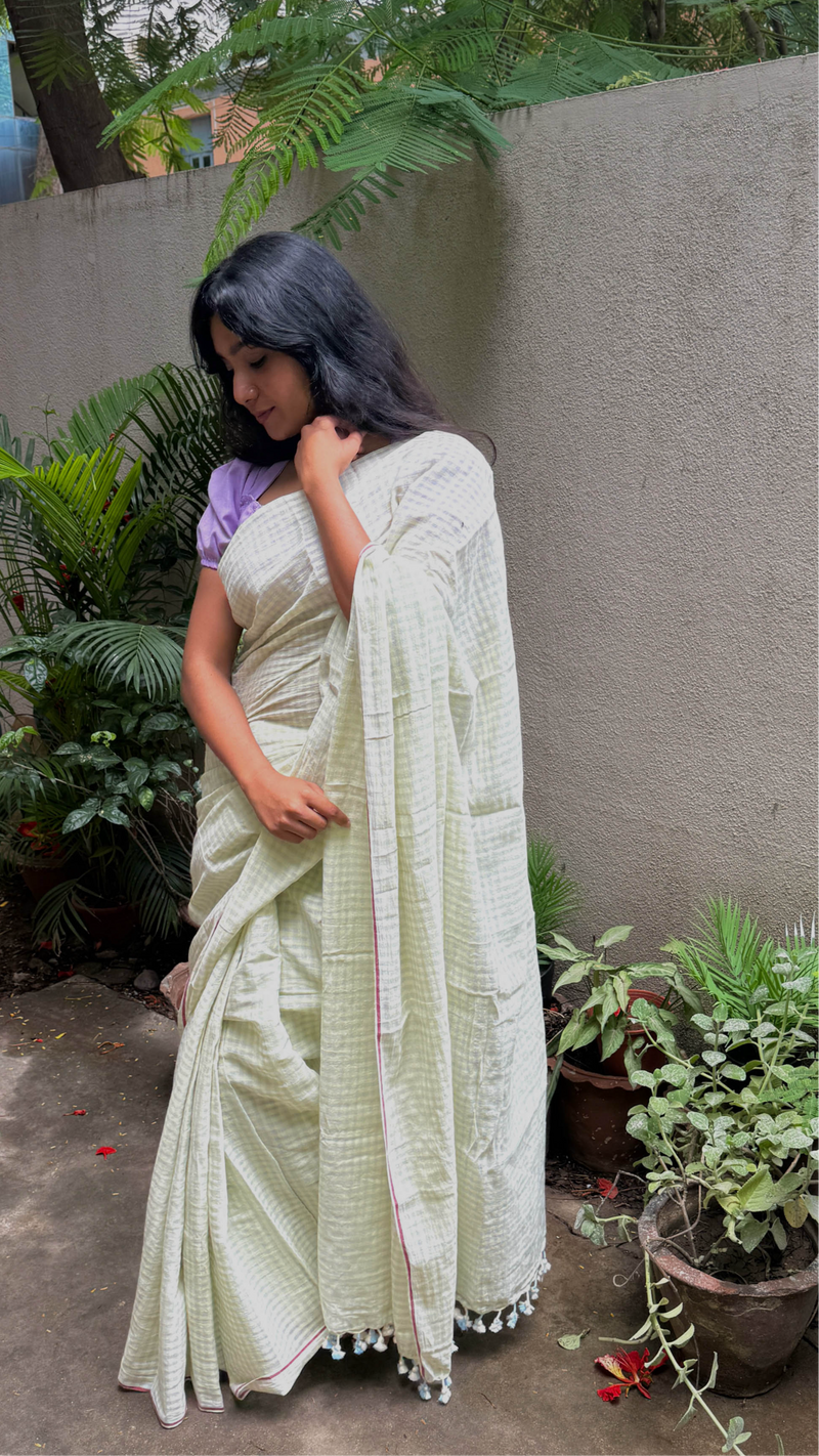 Yellow Checks - Handloom Cotton Saree