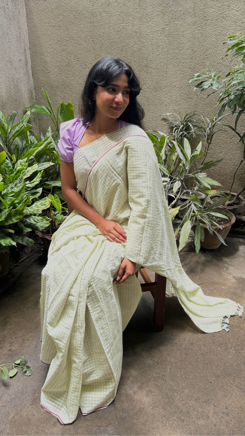 Yellow Checks - Handloom Cotton Saree