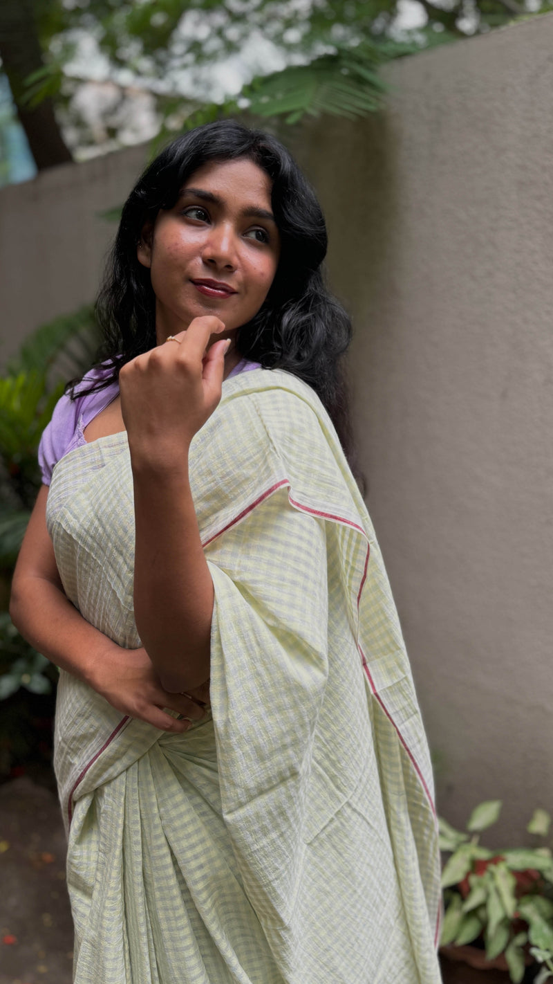 Yellow Checks - Handloom Cotton Saree