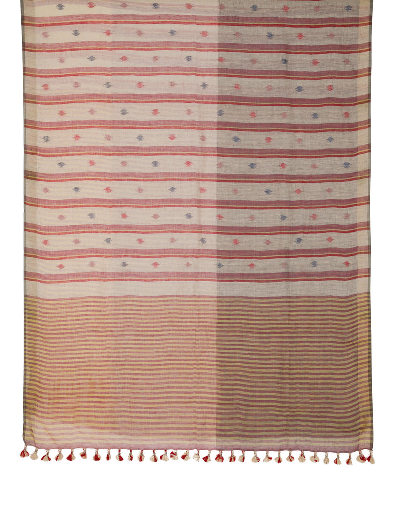 Tan Lines  -  Handwoven Linen Saree