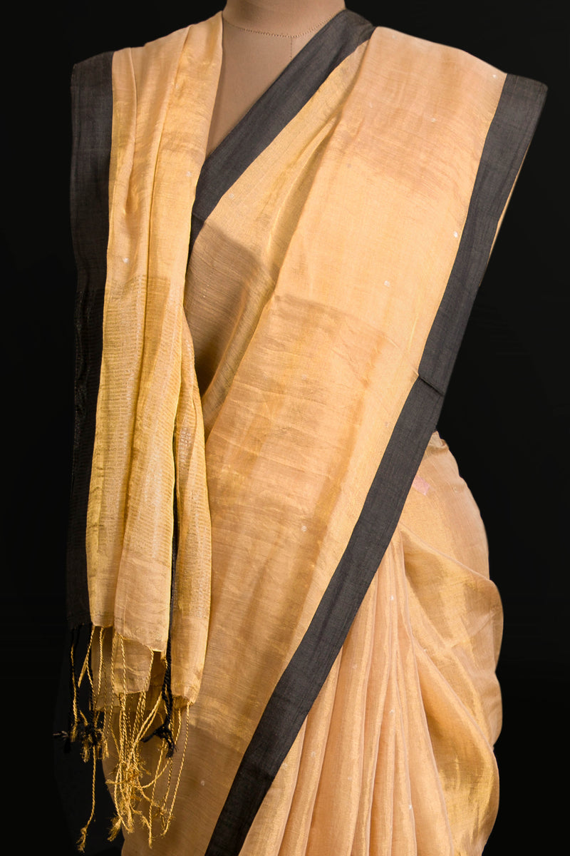 Golden Tissue Linen Saree